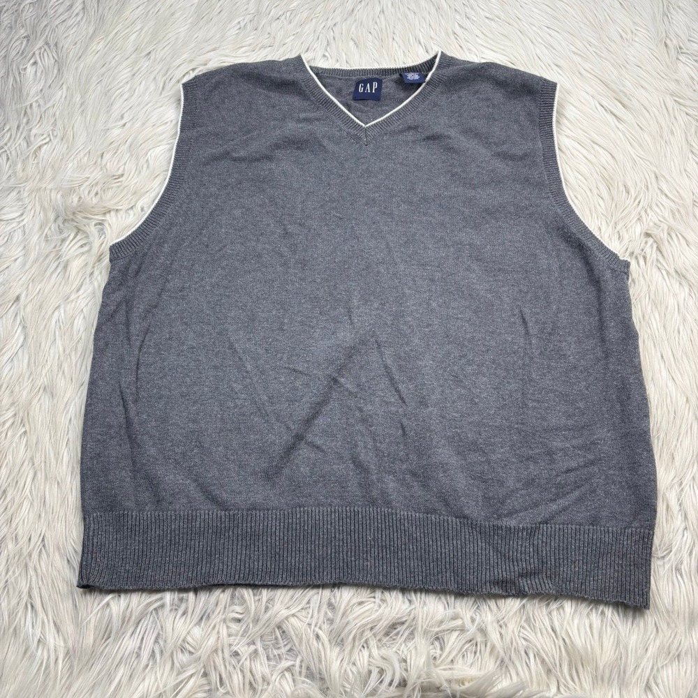 Gap Women's L Gray High V-Neck Sweater Vest 100% Cotton Preppy Academia Heritage